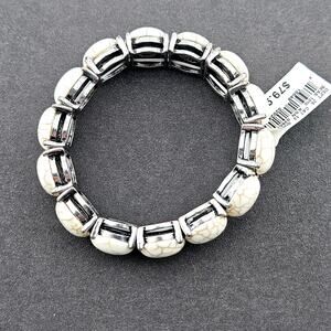 Round Beige Stone Cabochon Stretch Bracelet Stackable Southwestern Cowgirl New